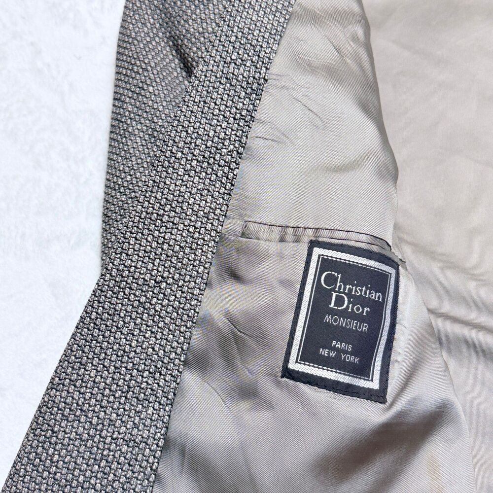 Vintage Christian Dior Mens Tweed Wool Sport Coat Blazer 42R 43R Gray Textured